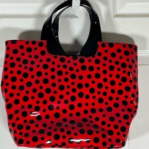 Vibrant Red and Black Polka Dot Tote Bag